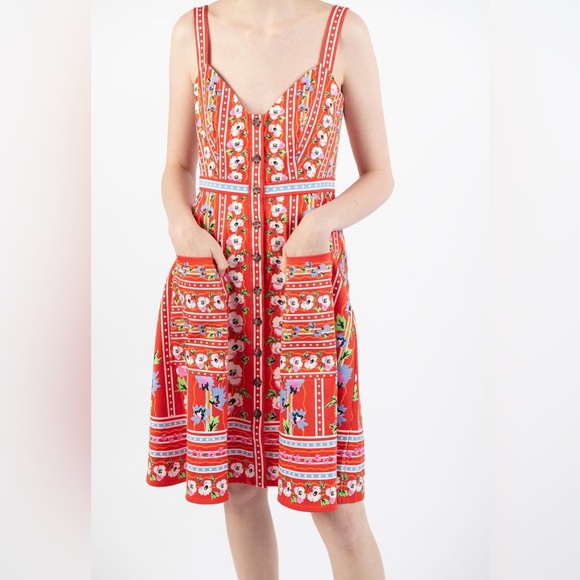SALONI Fara Floral-Print V-Neck Sleeveless Dress| poppy stripe - Picture 4 of 12